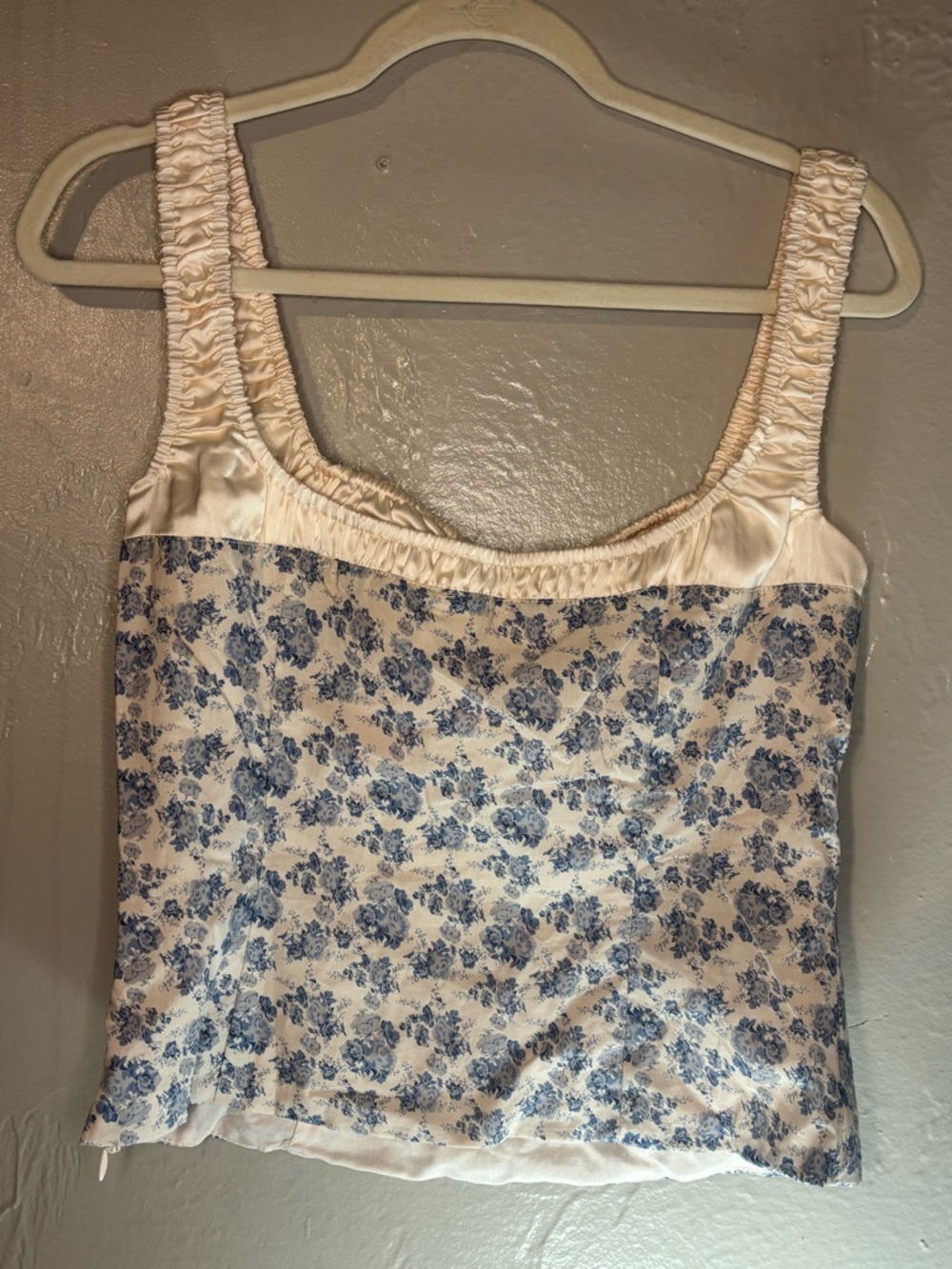 Astr The Label Floral Square Neck Tank Top in Cream & Blue - Picture 4 of 12